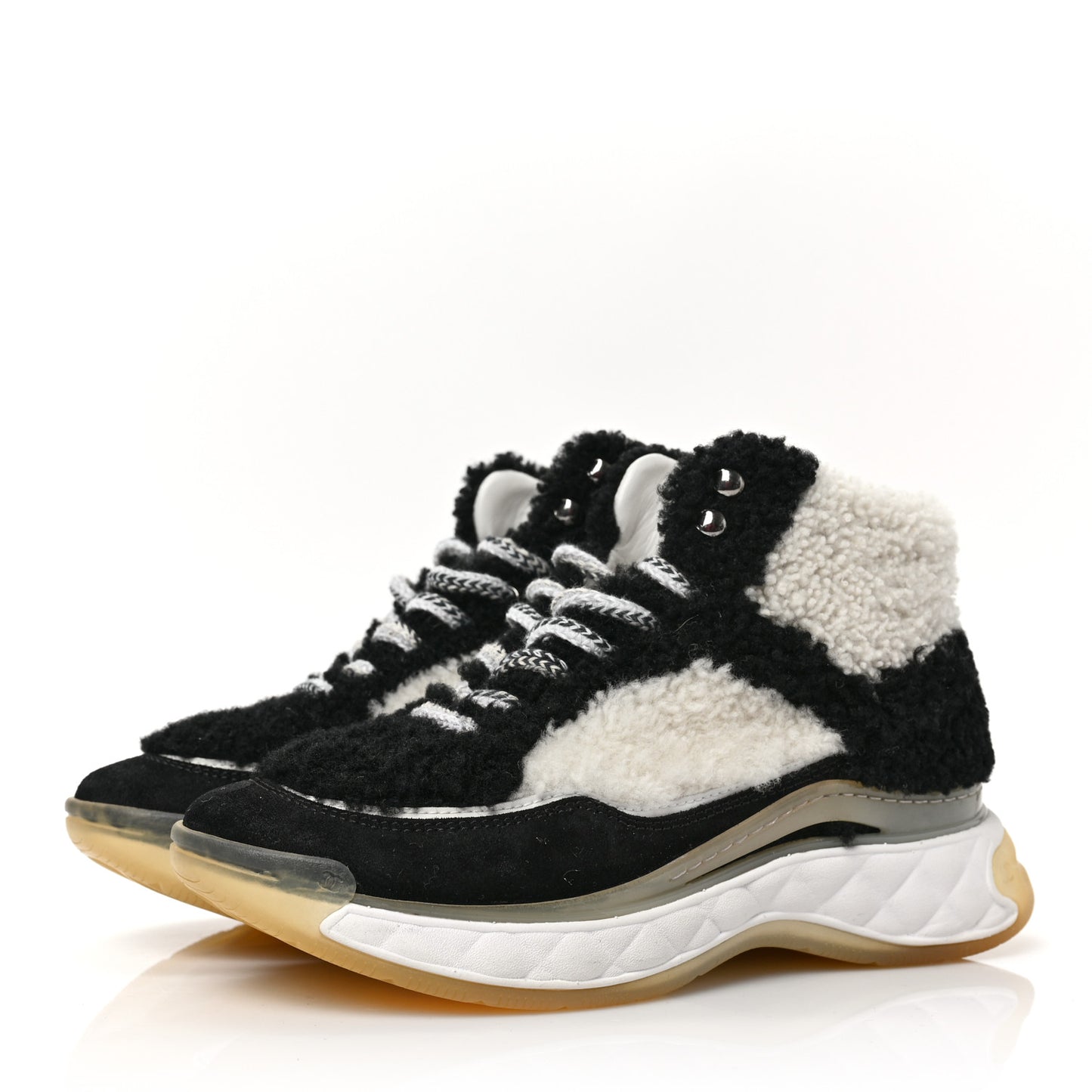 Shearling Suede CC High Top Sneakers 35.5 Black White
