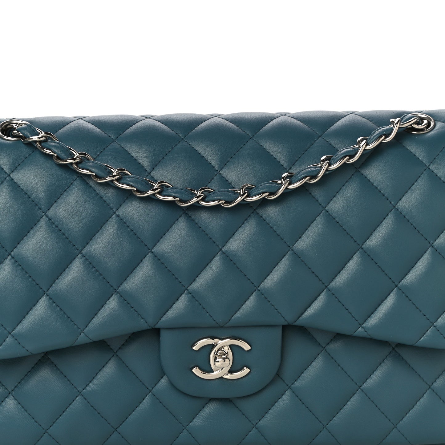 Lambskin Quilted Jumbo Double Flap Blue