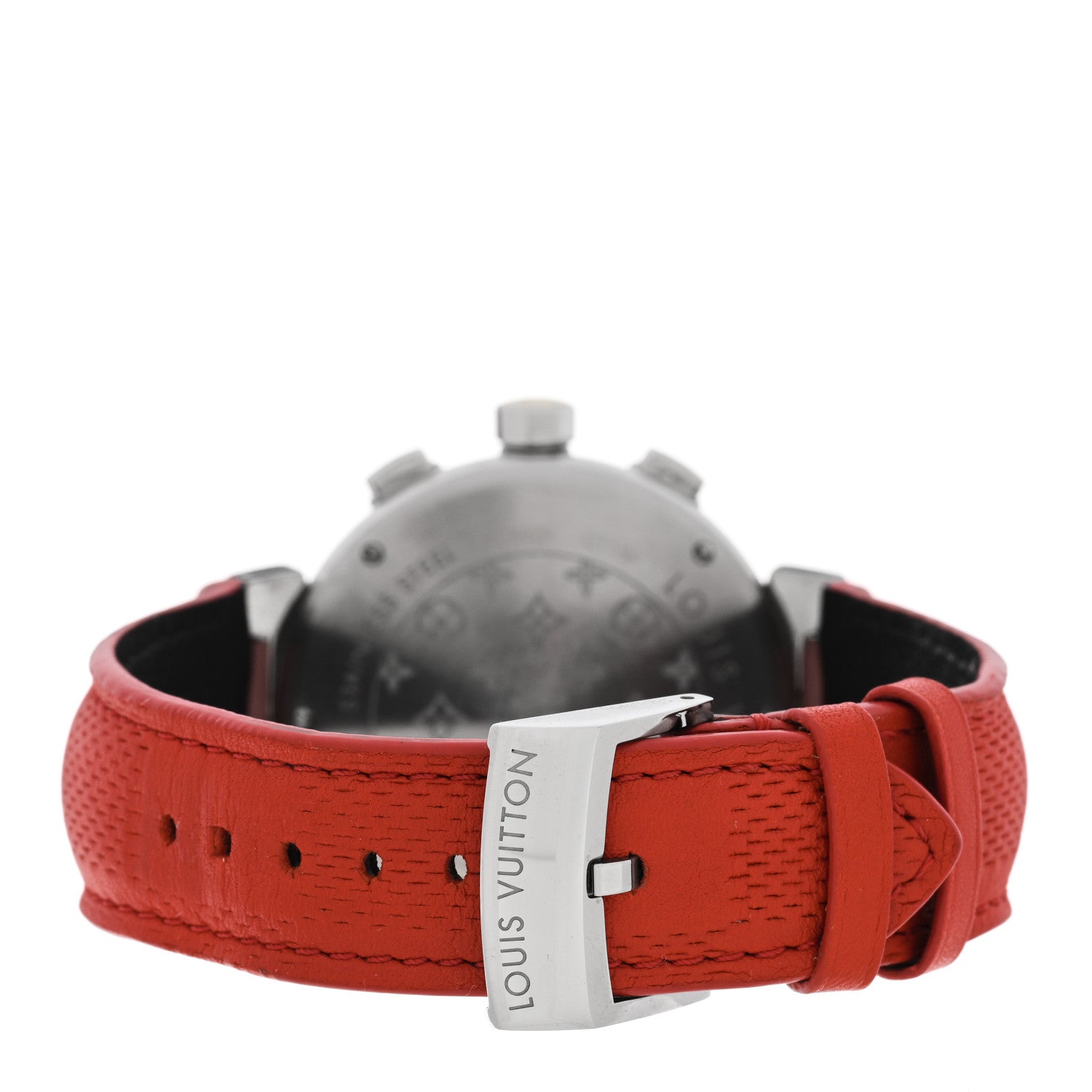 Louis Vuitton Stainless Steel Calfskin Diamond Mother of Pearl 39mm Tambour Lovely Cup Quartz Watch Red 3 of 4