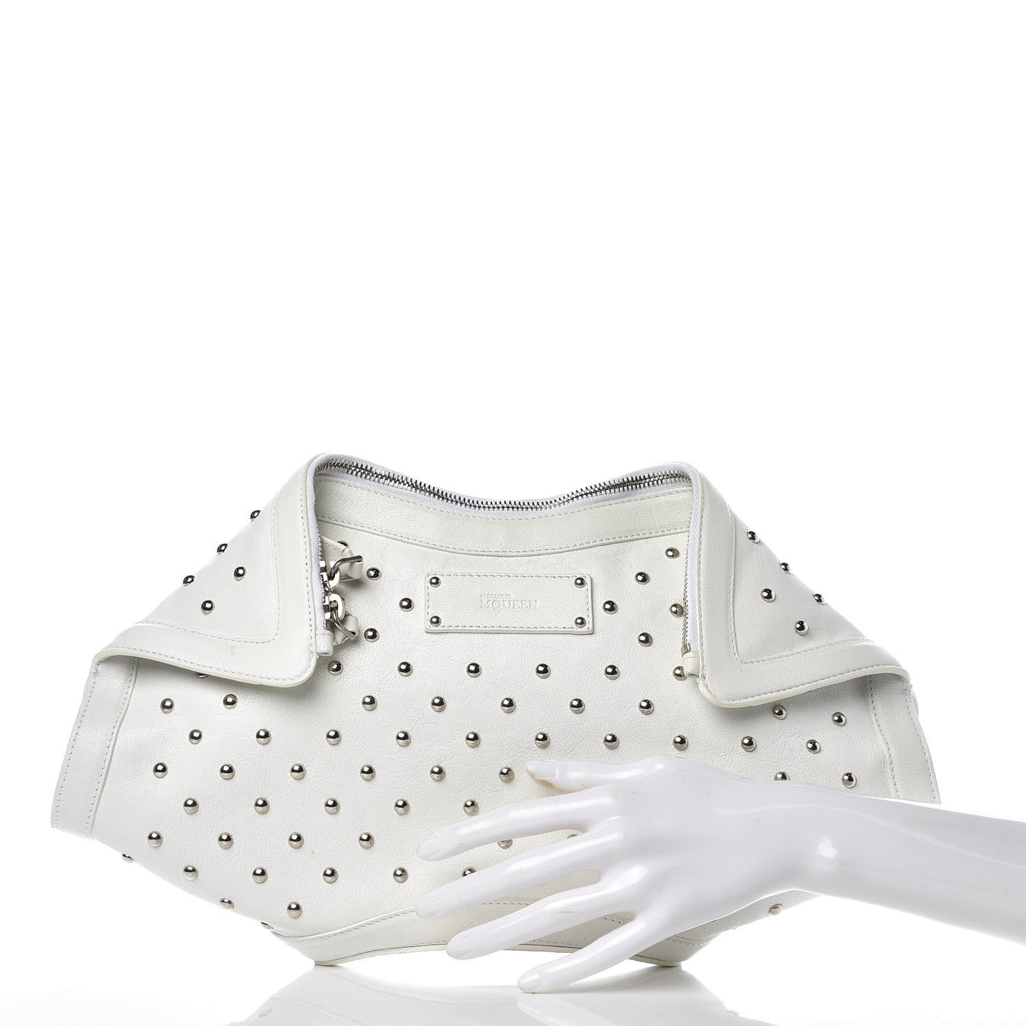 Calfskin Studded De Manta Clutch White