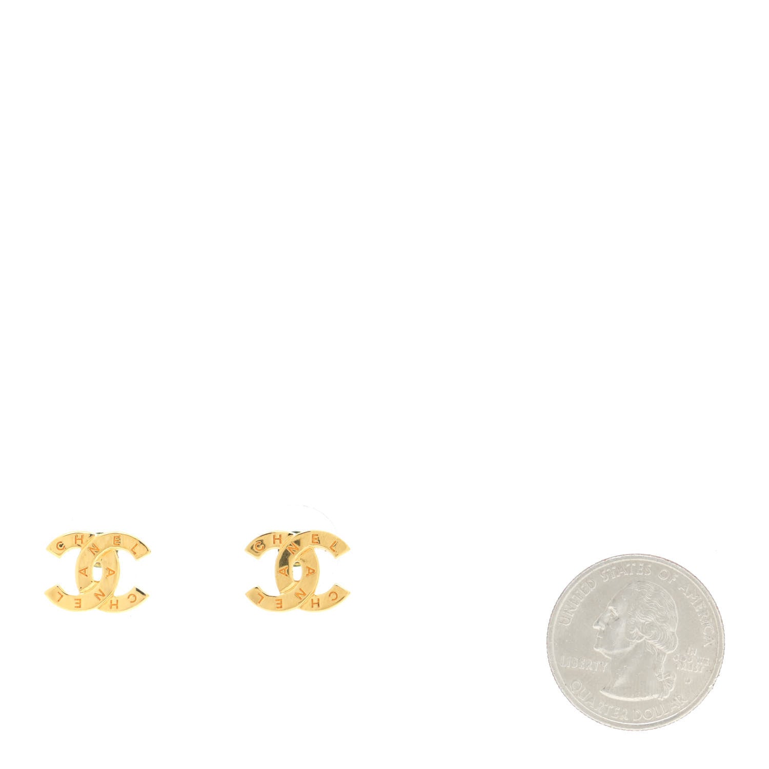 Chanel Metal CC Paris Button Stud Earrings Gold 2 of 6