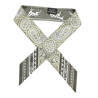 Hermes Silk Cheval De Coeur Bandana Twilly Loden Kaki Creme 1 of 3