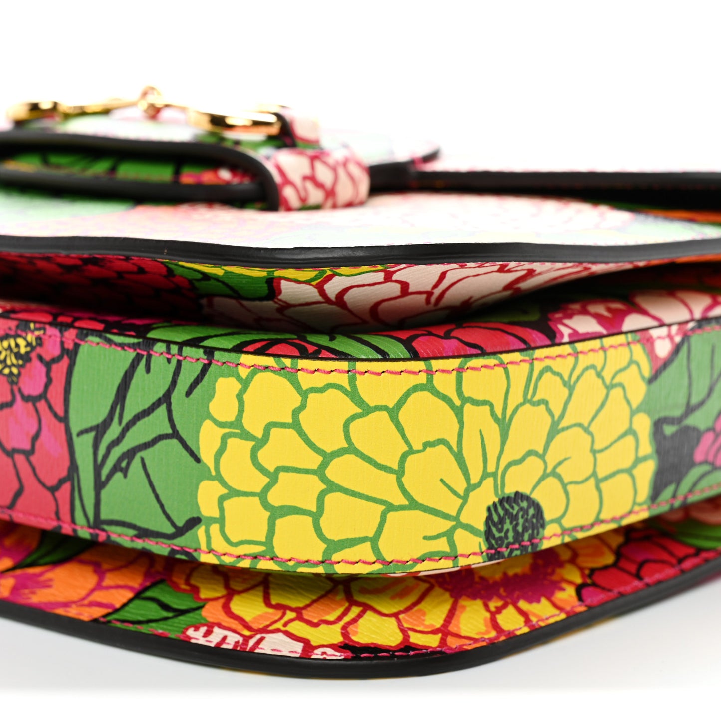 X KEN SCOTT New Shangai Calfskin Pomponica Print Horsebit 1955 Shoulder Bag Multicolor Fuxia Pompon