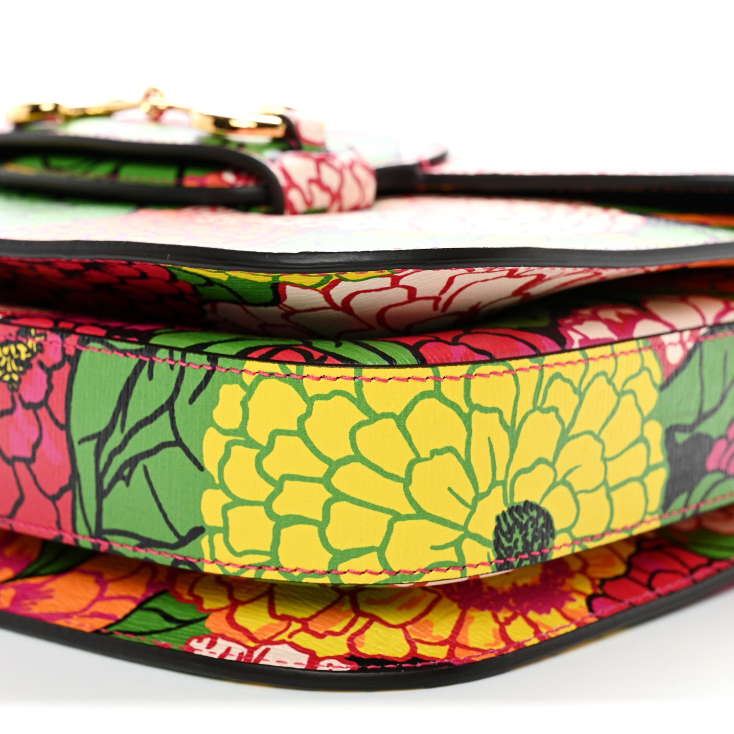 Gucci X KEN SCOTT New Shangai Calfskin Pomponica Print Horsebit 1955 Shoulder Bag Multicolor Fuxia Pompon 10 of 10