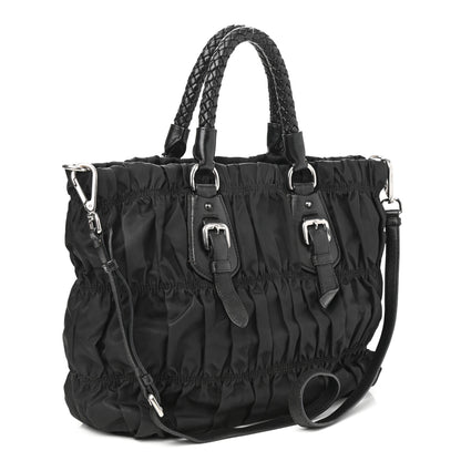 Prada Tessuto Nylon Nappa Braided Gaufre Shopping Satchel Black 2 of 12