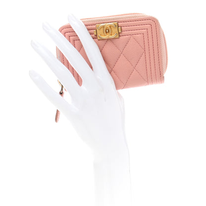 Chanel Caviar Quilted Boy Zip Around Coin Purse Wallet Light Pink 2 of 10