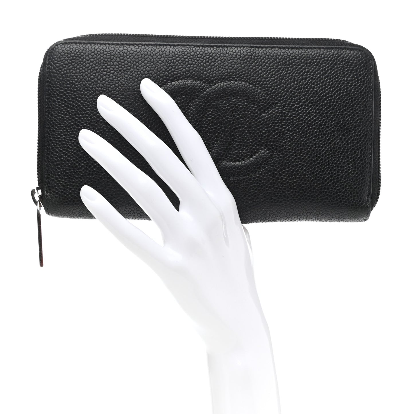 Caviar Large Timeless CC Zip Around Wallet Black