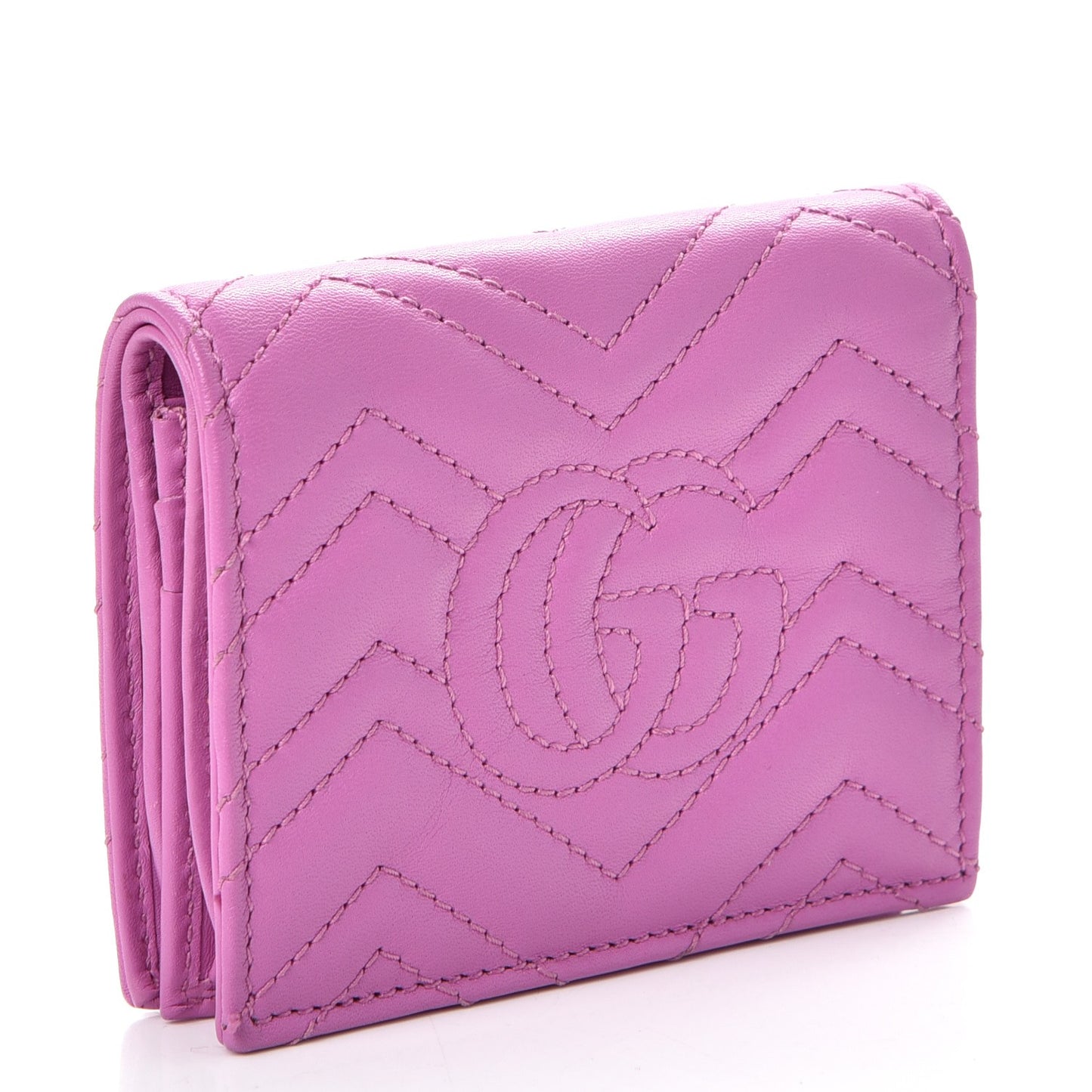 Calfskin Matelasse GG Marmont Card Case Candy Mousse