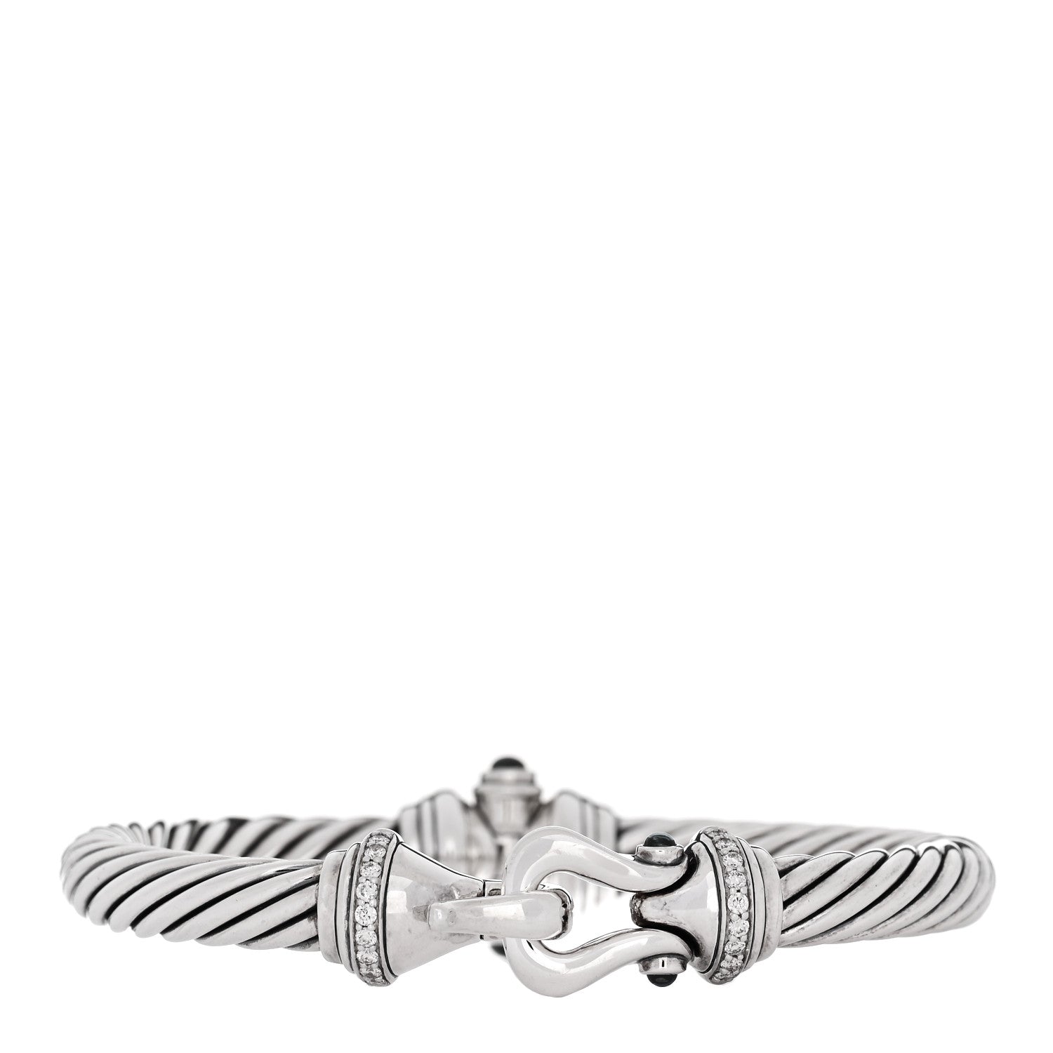 David Yurman Sterling Silver Diamond Hampton Blue Topaz 7mm Cable Buckle Bracelet 2 of 3