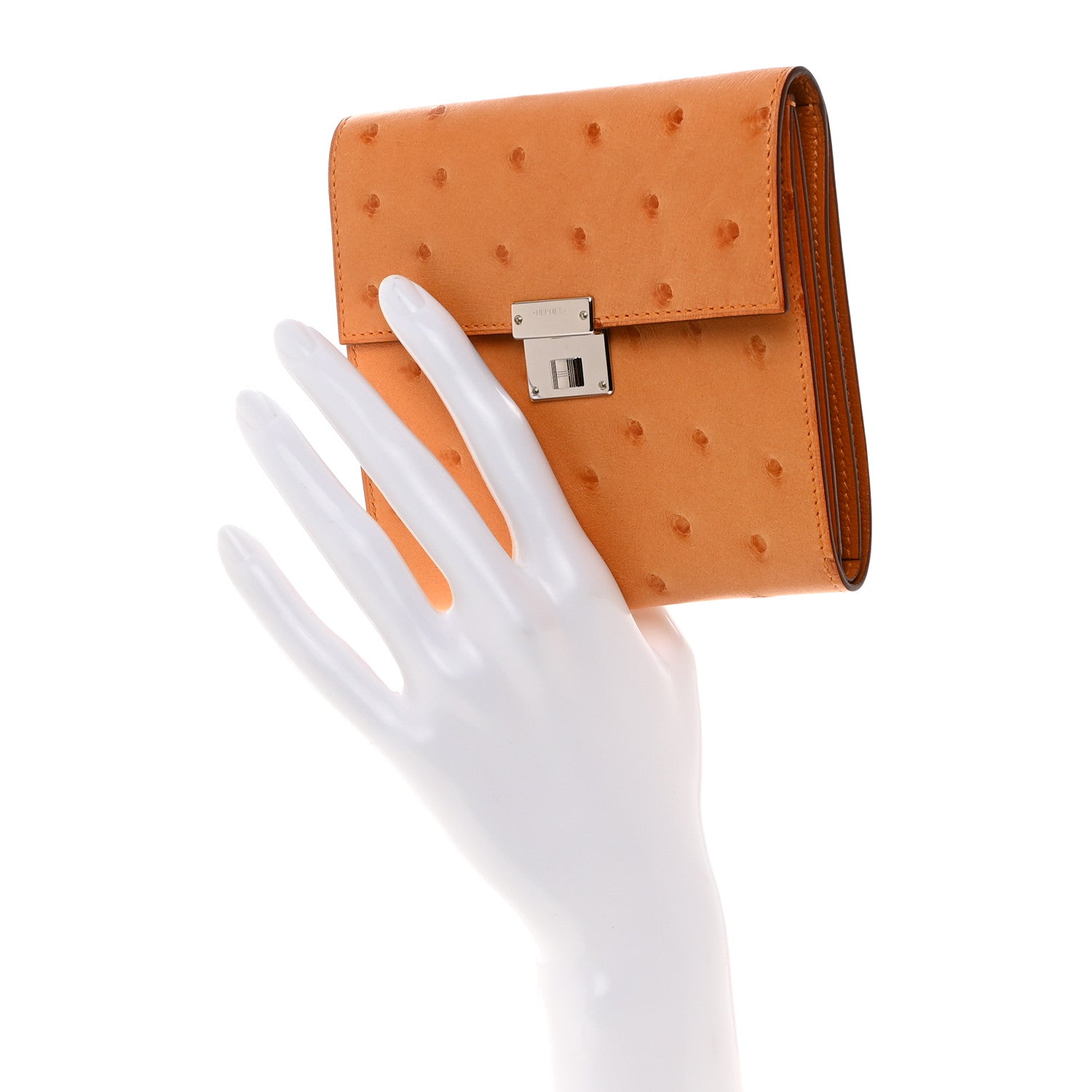 Hermes Ostrich Clic 12 Wallet Abricot 2 of 8