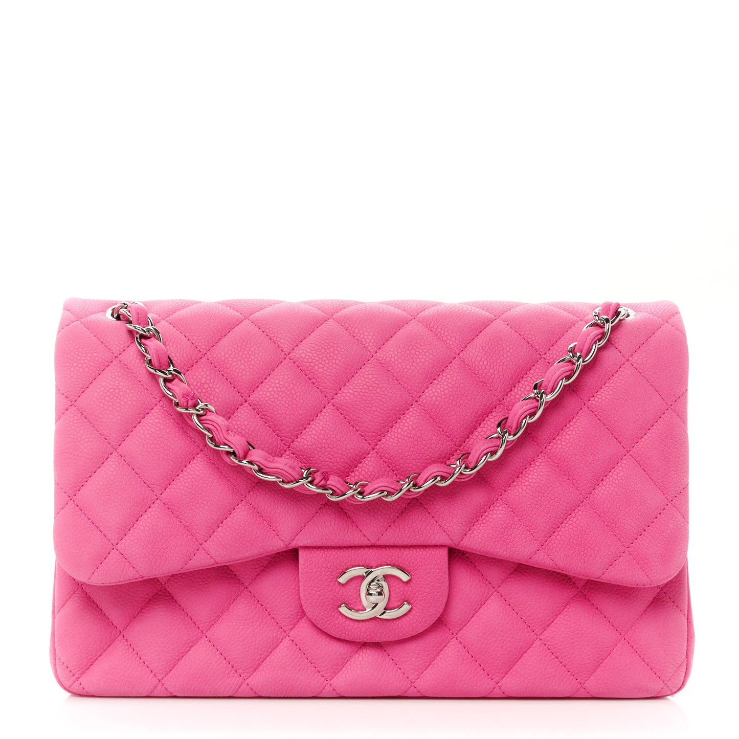 Iridescent Caviar Quilted Jumbo Double Flap Pink