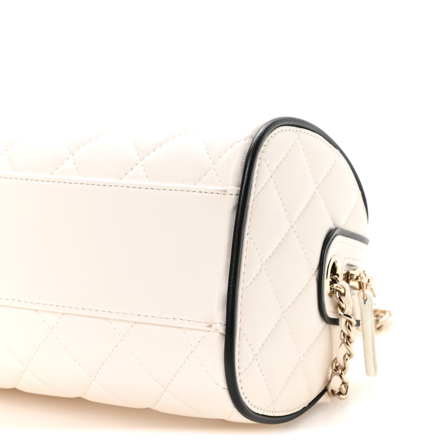 Lambskin Quilted Resin CC Mini Bowling Clutch With Chain White Black