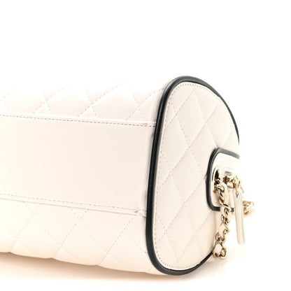 Chanel Lambskin Quilted Resin CC Mini Bowling Clutch With Chain White Black 9 of 10