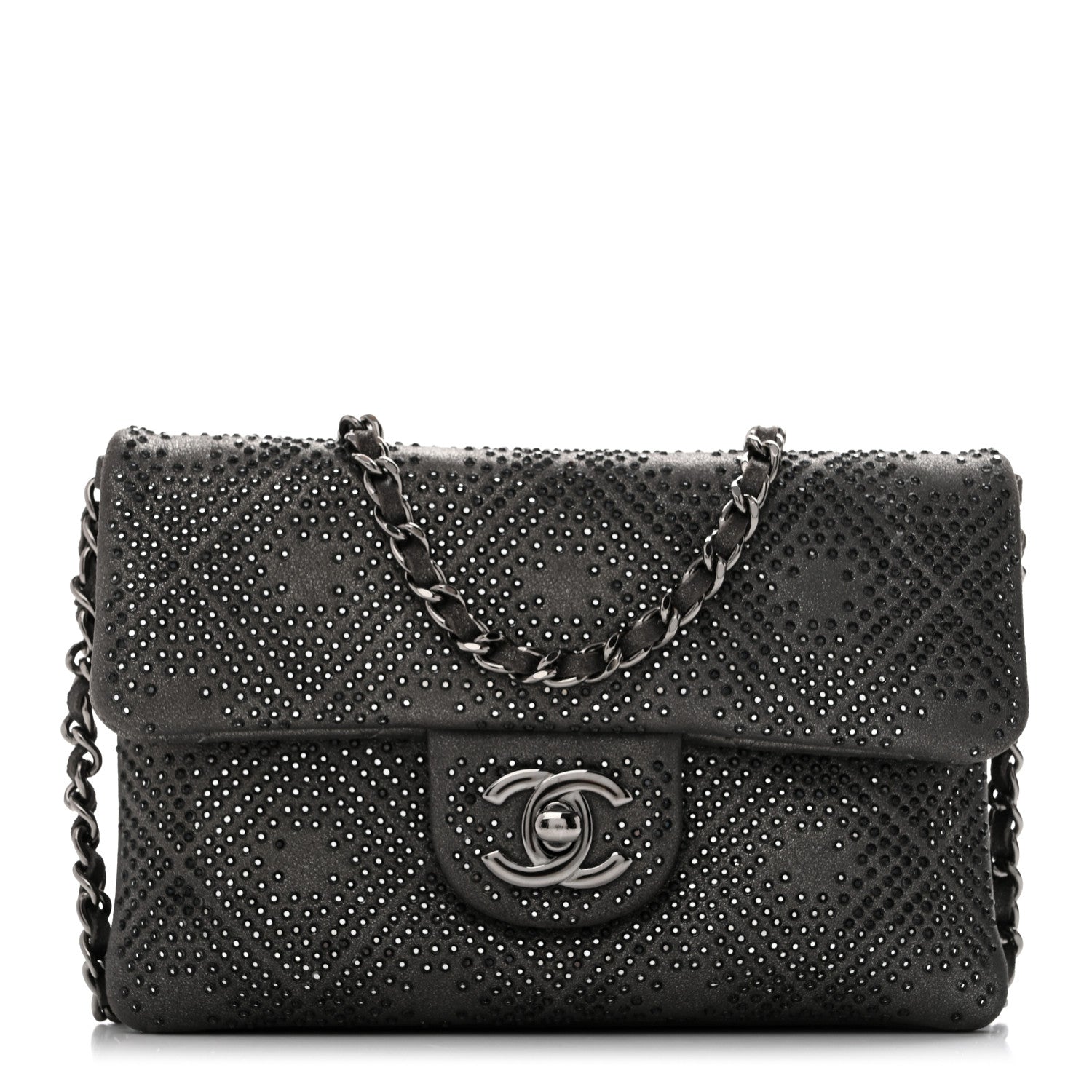 Chanel Iridescent Calfskin Crystal Mini Flap Crossbody Bag Gris Fonce 1 of 11