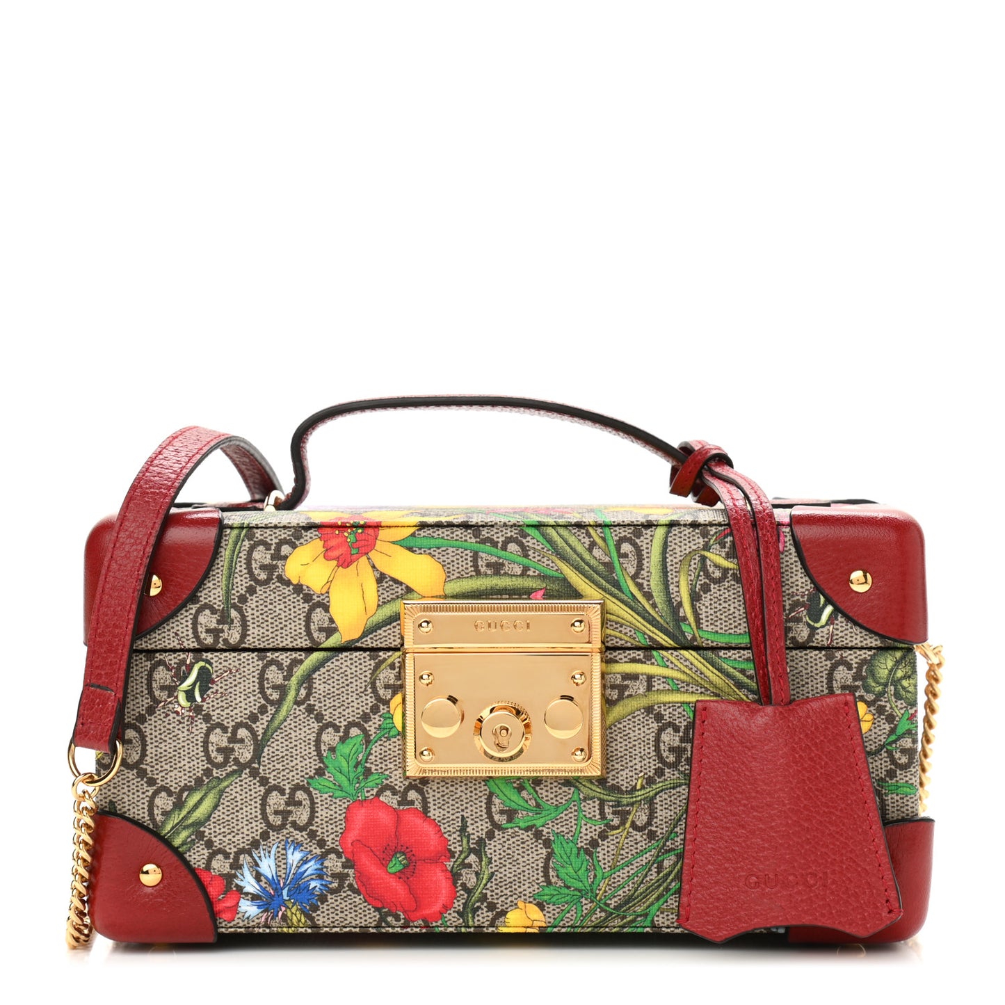 GG Supreme Monogram Flora Padlock Jewelry Case Red
