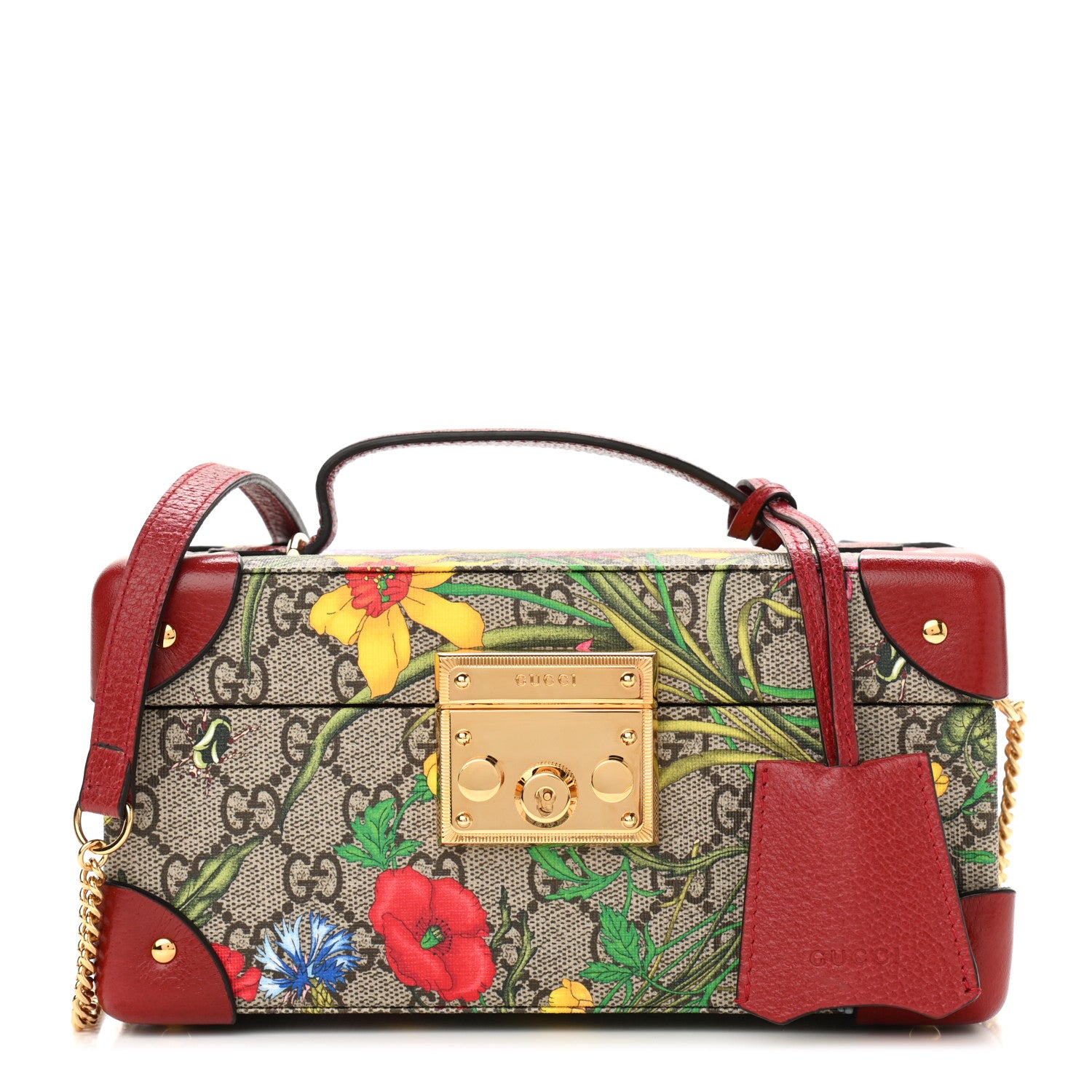 Gucci GG Supreme Monogram Flora Padlock Jewelry Case Red 1 of 14