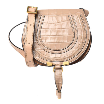 Chloe Calfskin Crocodile Embossed Mini Marcie Round Crossbody Bag Nut 1 of 8