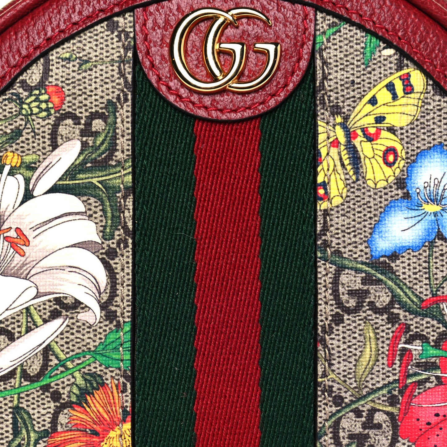 GG Supreme Monogram Web Flora Mini Ophidia Round Backpack Red