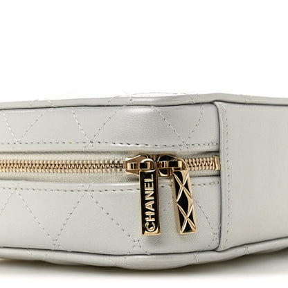 Chanel Metallic Lambskin Quilted Top Handle Vanity Case Silver 10 of 13