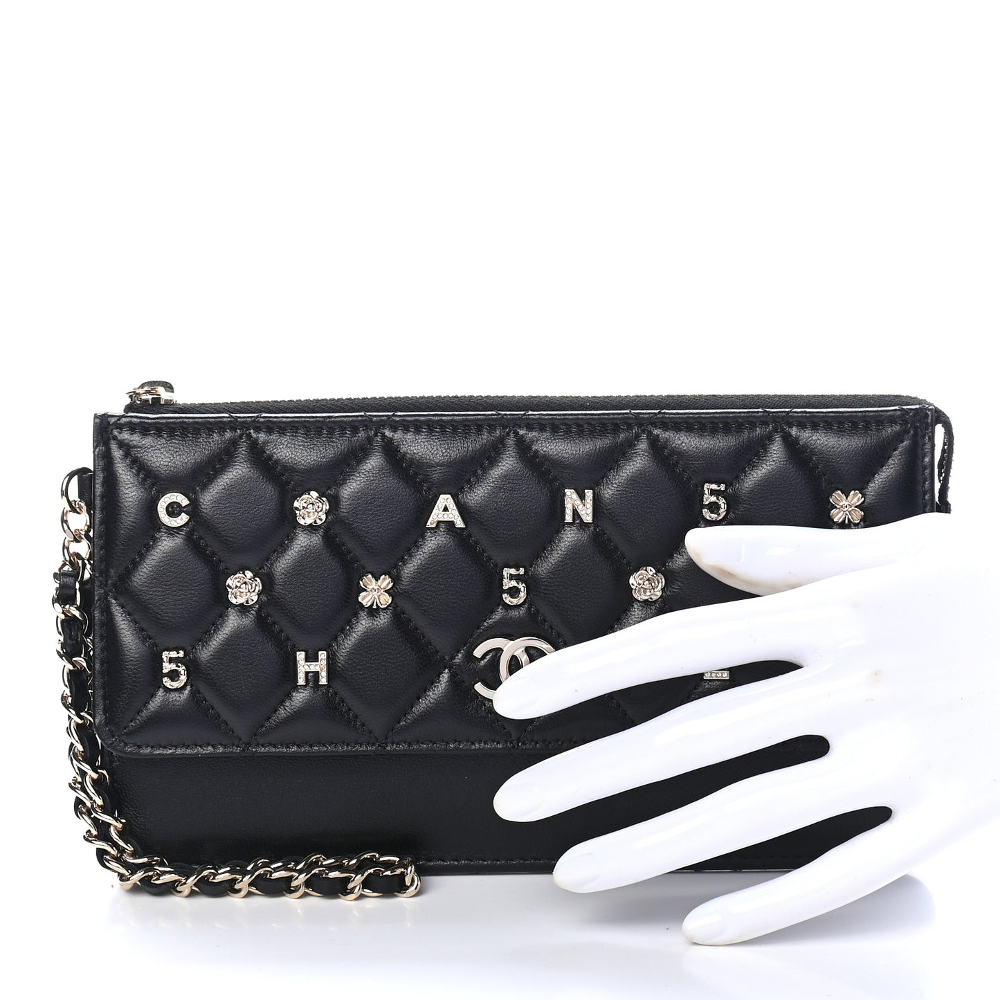 Lambskin Quilted All About Chanel Charm Wristlet Wallet Black