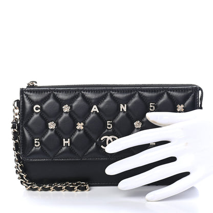 Chanel Lambskin Quilted All About Chanel Charm Wristlet Wallet Black 2 of 9