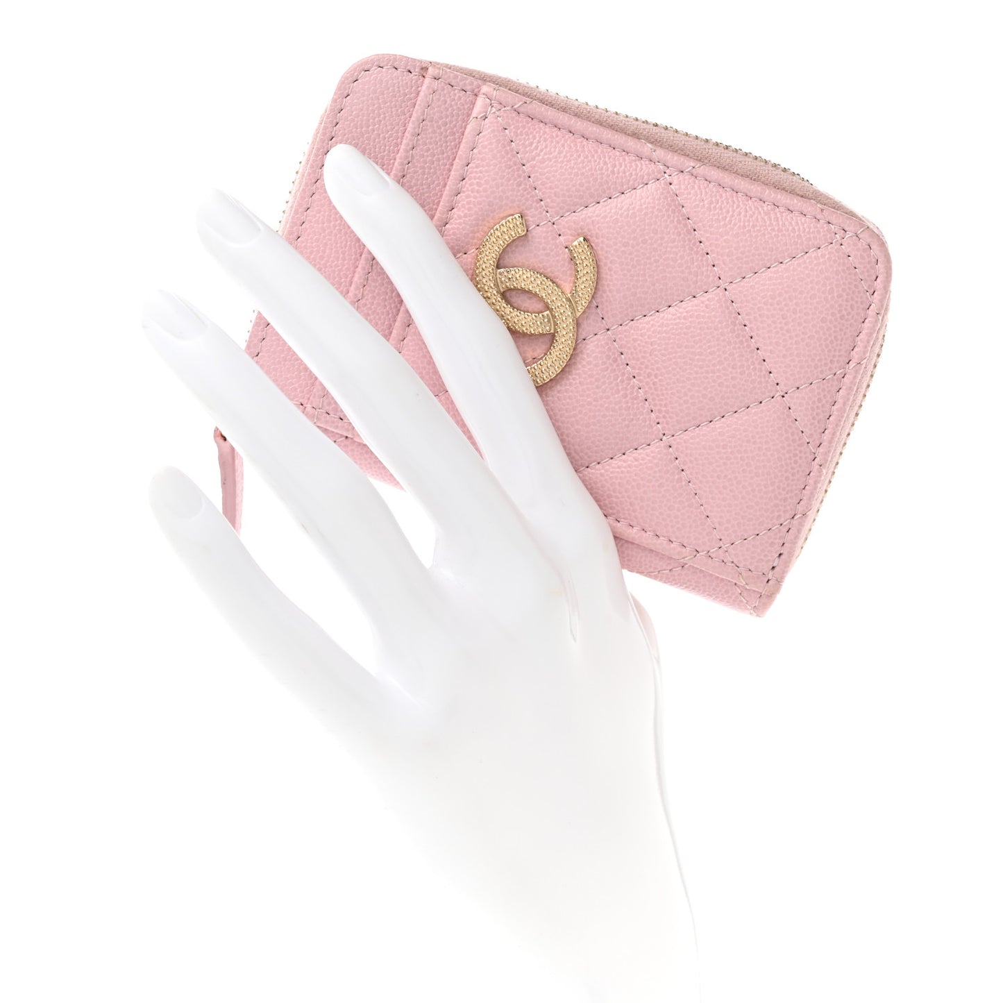 Caviar Quilted Zip Card Holder Pink