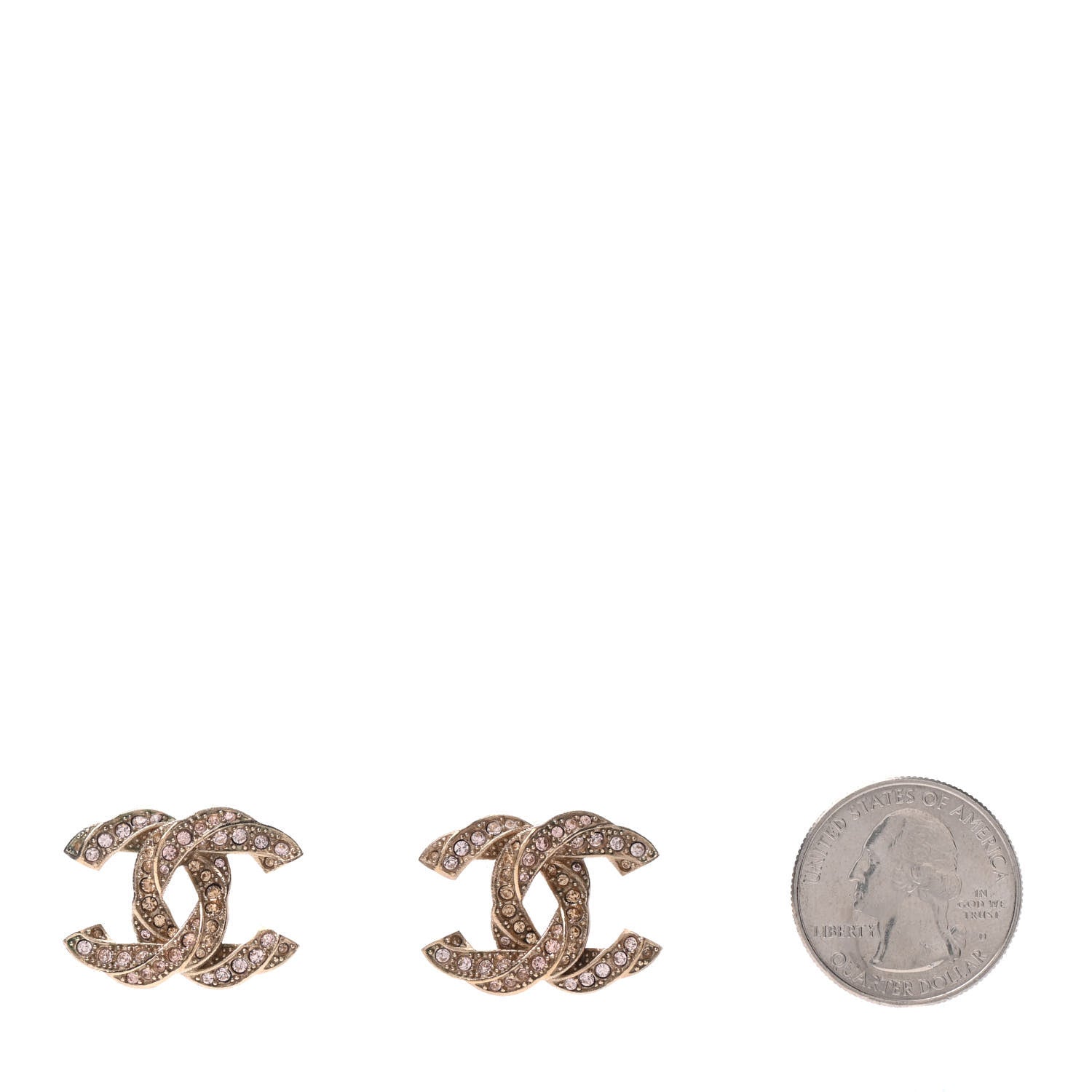 Chanel Crystal Twisted CC Earrings Light Gold Pale Pink 2 of 5
