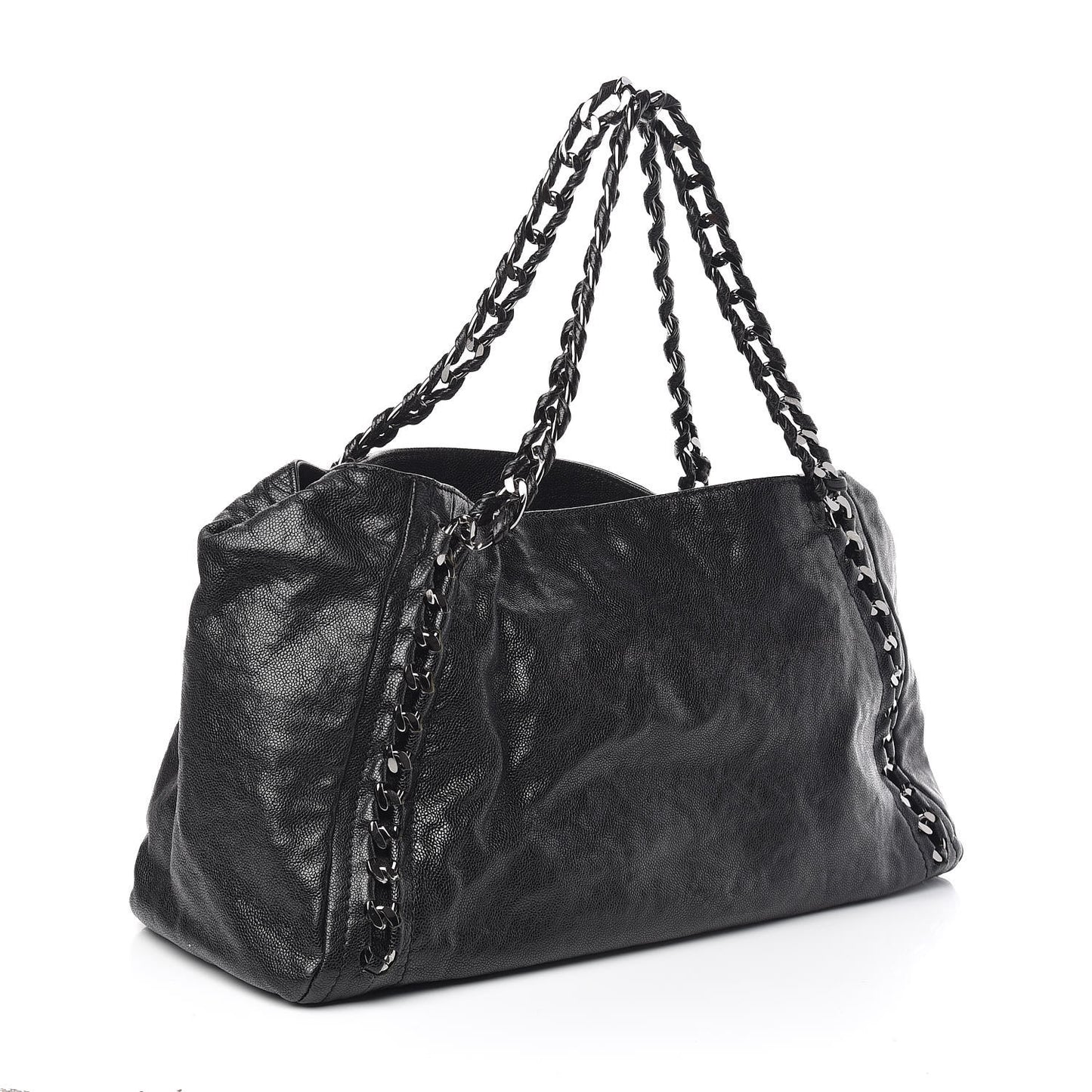 Glazed Caviar East West Modern Chain Tote Black