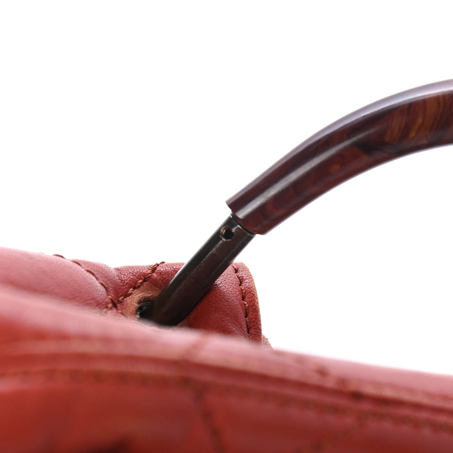 Lambskin Stitched Wood Handle Bag Red