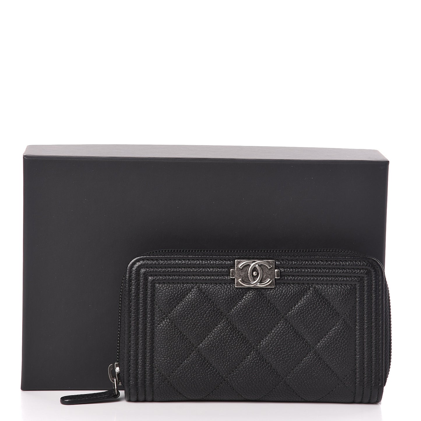Caviar Quilted Small Boy Zip Around Wallet Black