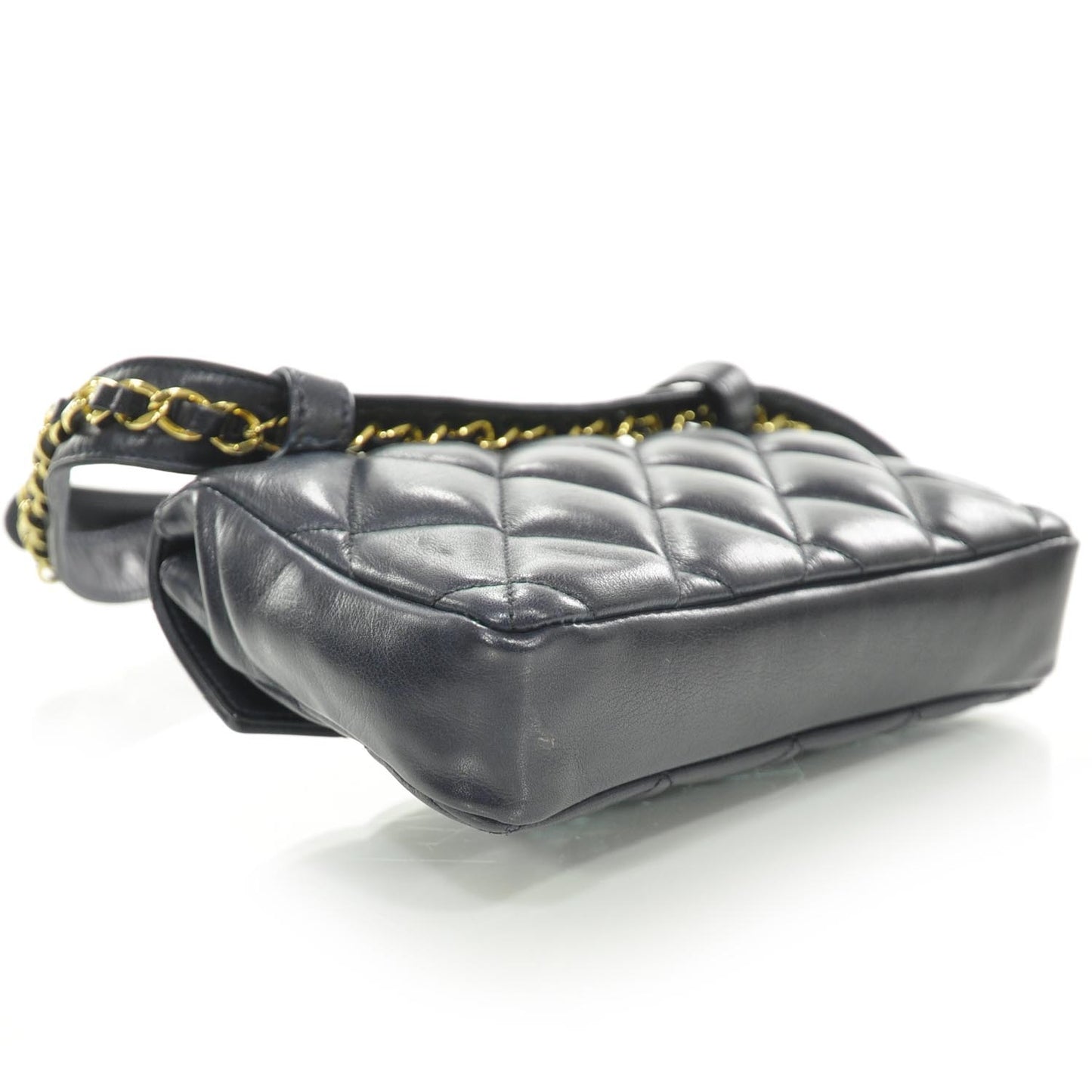 Lambskin Quilted Flap Belt Bag Navy