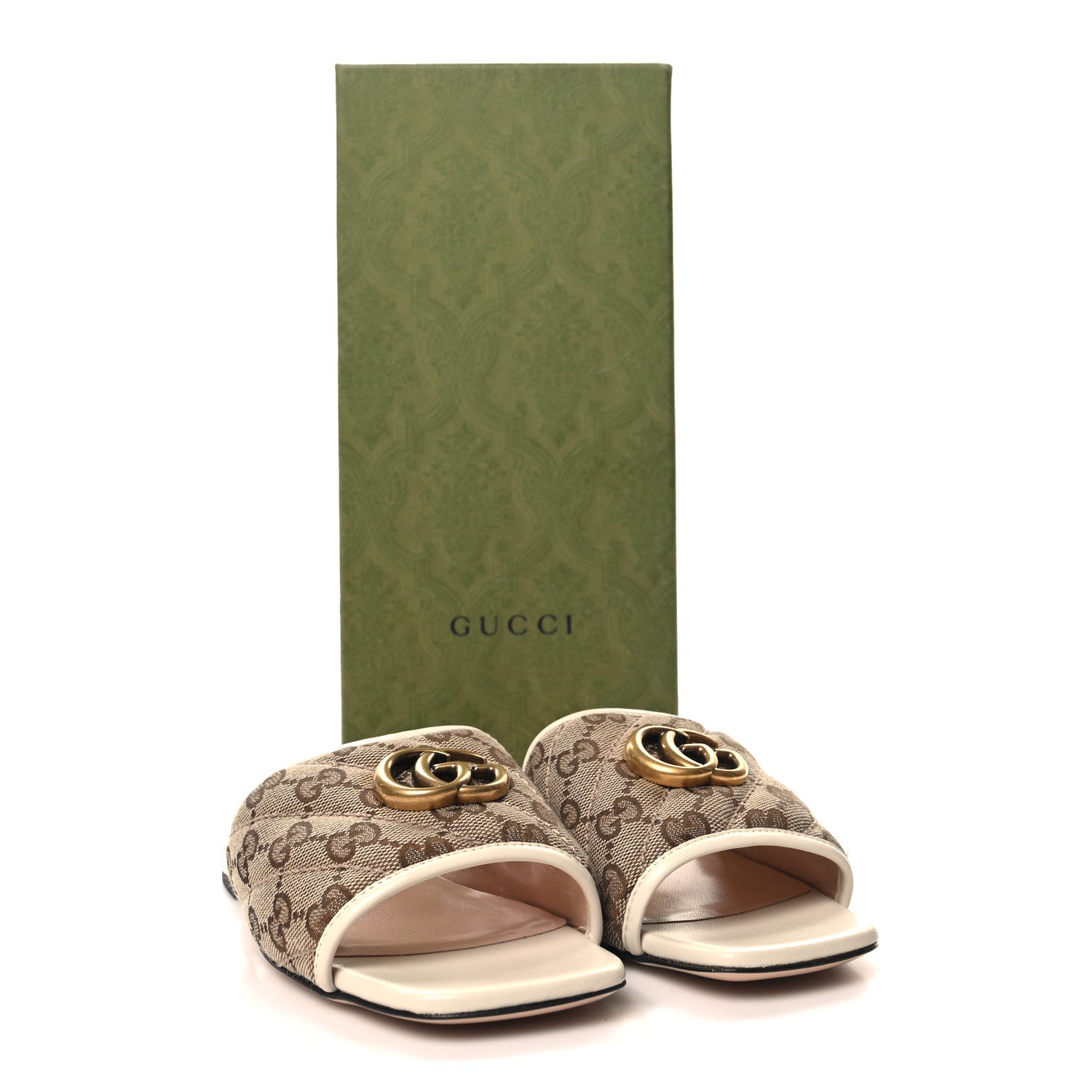 Gucci Monogram Matelasse Diagonal GG Marmont Flat Slide Sandals 36 Beige Ebony Mystic White 9 of 9