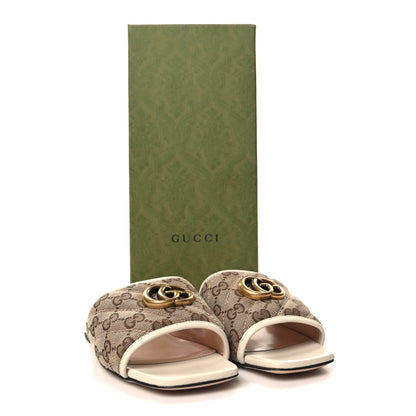 Gucci Monogram Matelasse Diagonal GG Marmont Flat Slide Sandals 36 Beige Ebony Mystic White 9 of 9