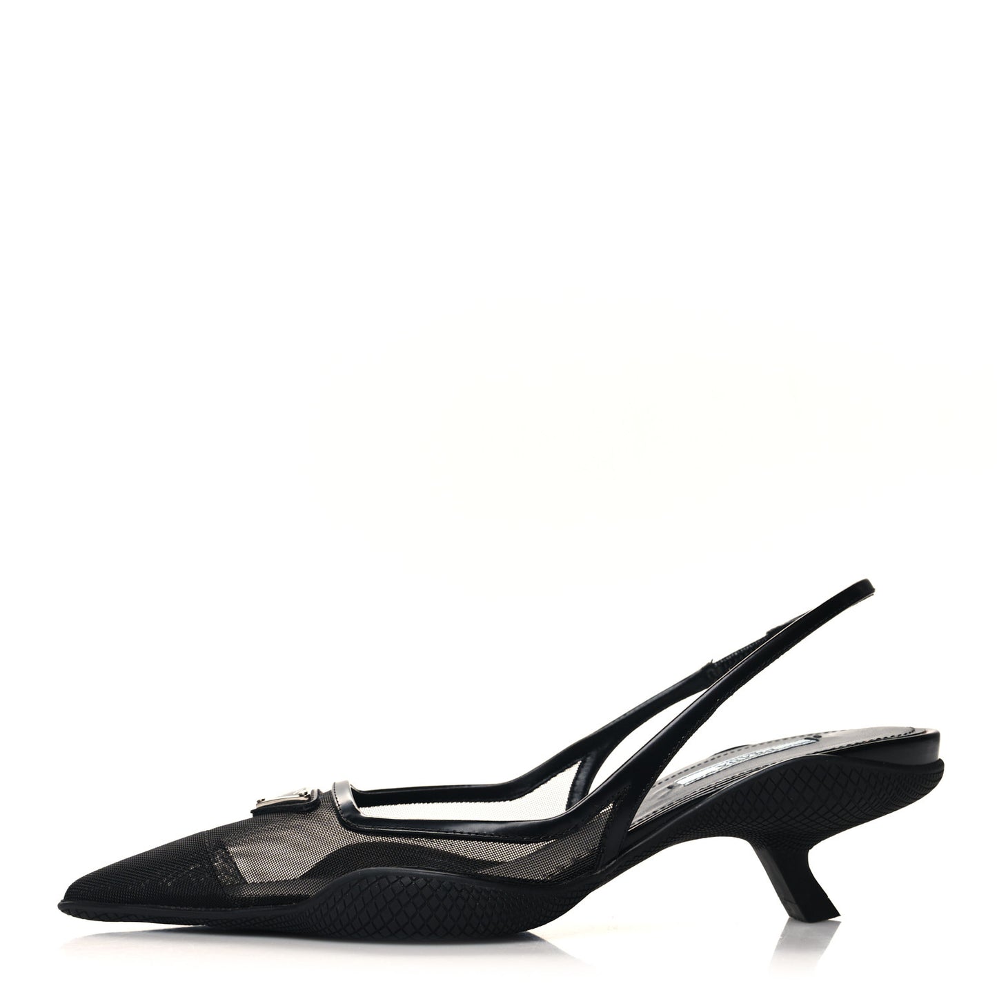 Mesh Nappa Triangle Logo Pointed Toe 45mm Slingback Pumps 36.5 Black