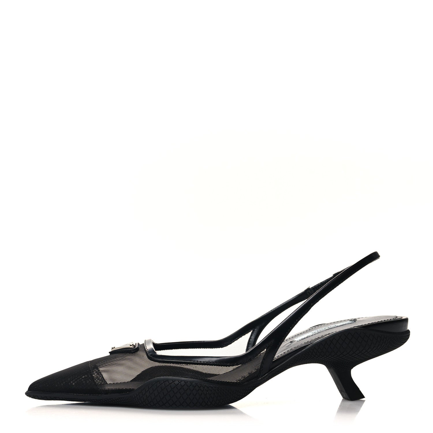 Prada Mesh Nappa Triangle Logo Pointed Toe 45mm Slingback Pumps 36.5 Black 1 of 11