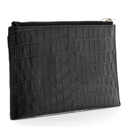 Saint Laurent Calfskin Crocodile Embossed Zip Pouch Black 3 of 9