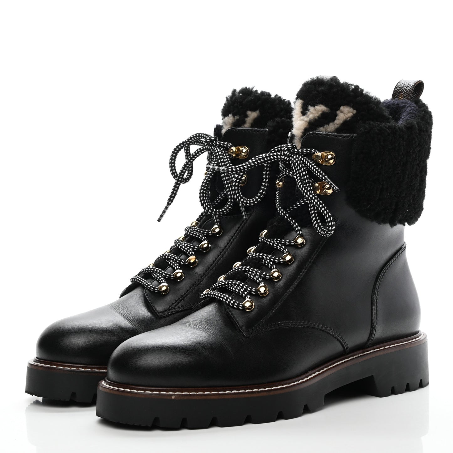 Calfskin Shearling Territory Ranger Combat Boots 40 Black