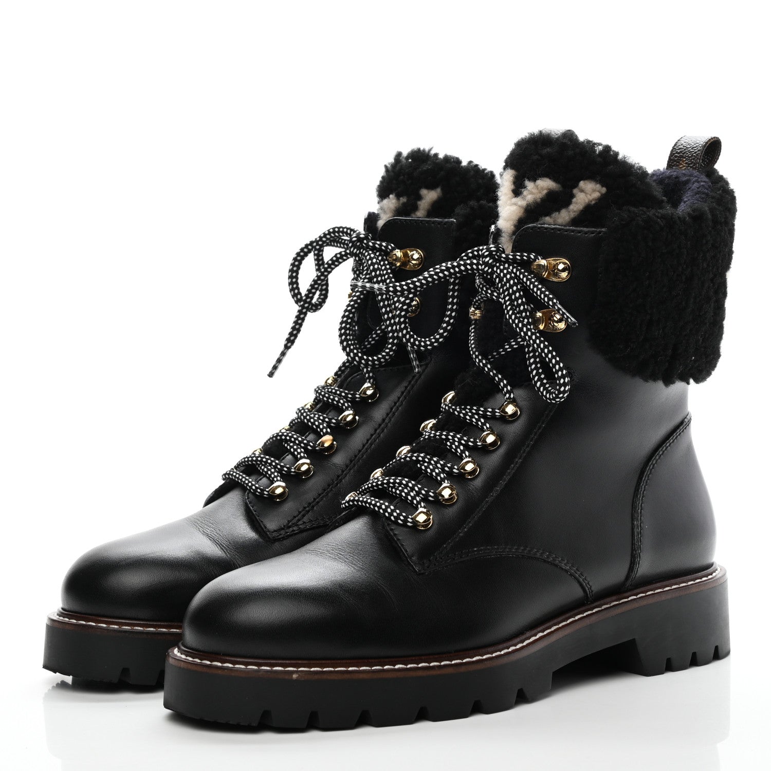 Louis Vuitton Calfskin Shearling Territory Ranger Combat Boots 40 Black 3 of 9