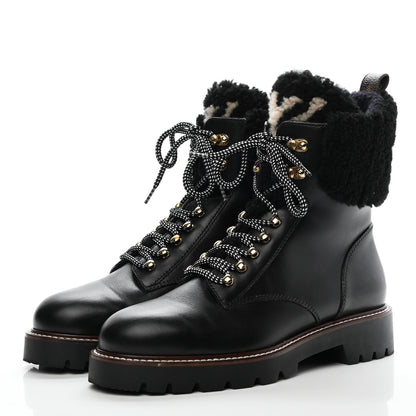 Louis Vuitton Calfskin Shearling Territory Ranger Combat Boots 40 Black 3 of 9