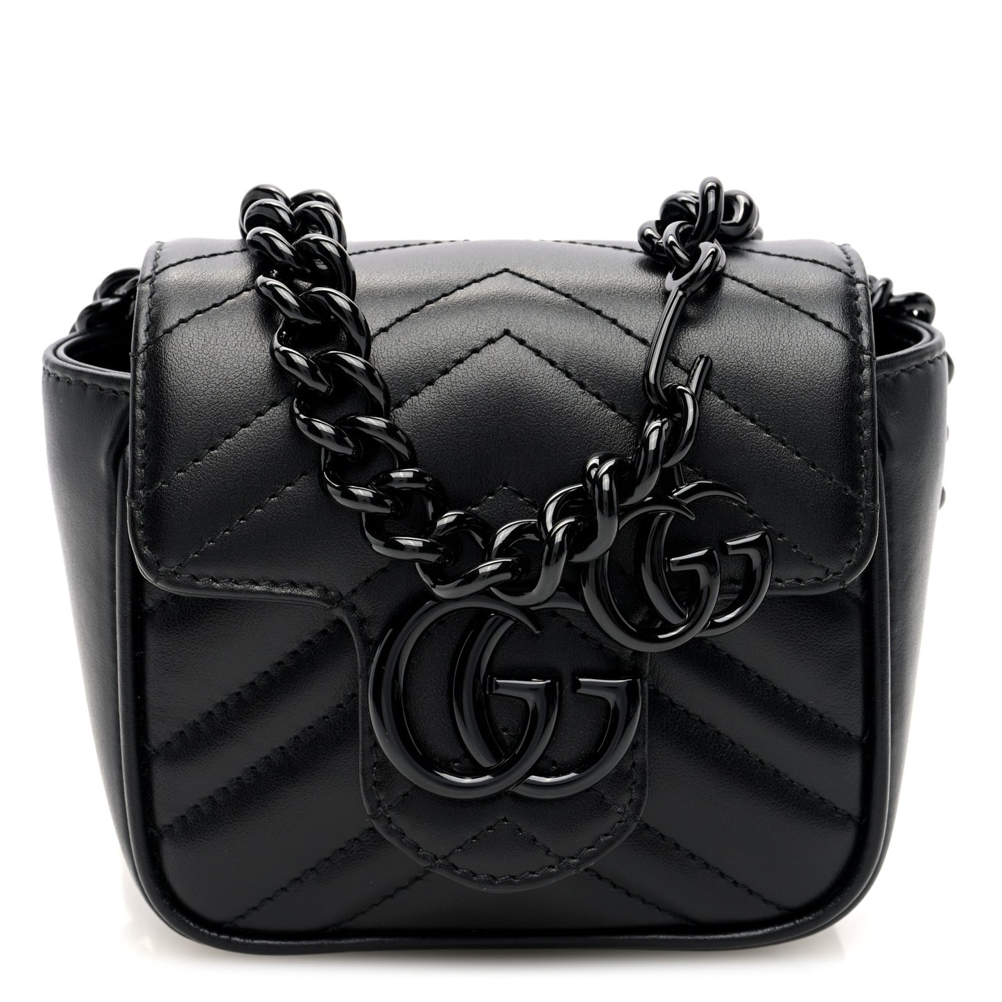 Calfskin Matelasse Monochrome GG Marmont Chain Mini Belt Bag Black