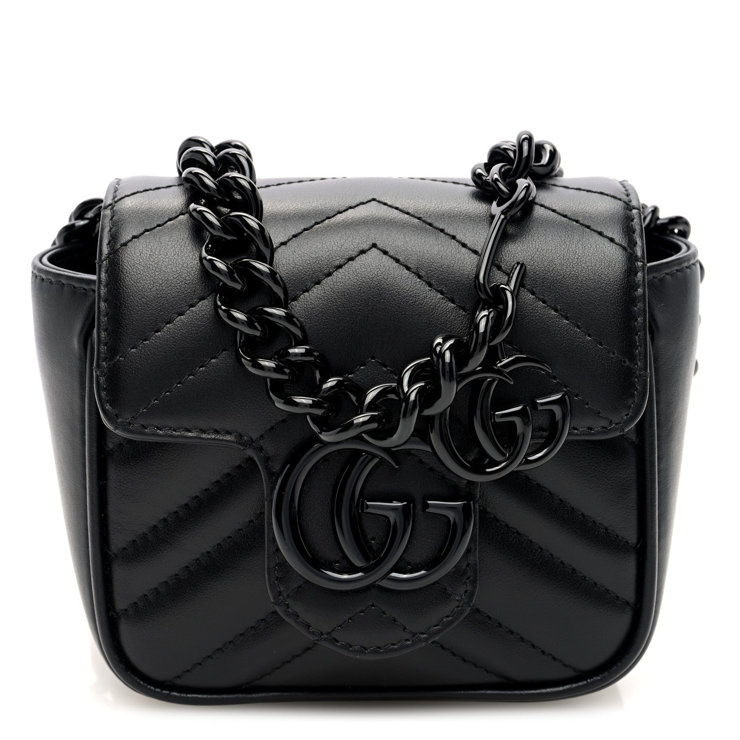 Gucci Calfskin Matelasse Monochrome GG Marmont Chain Mini Belt Bag Black 1 of 9