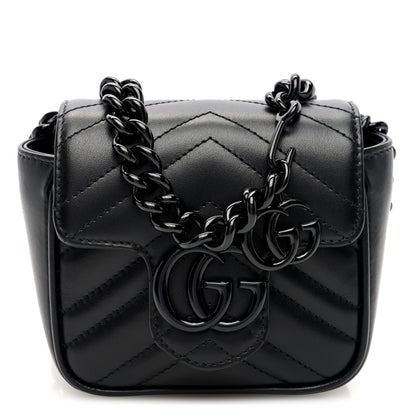Gucci Calfskin Matelasse Monochrome GG Marmont Chain Mini Belt Bag Black 1 of 9