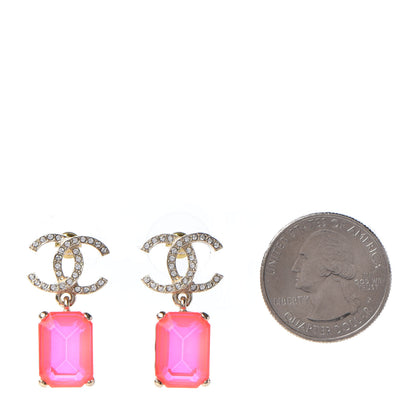 Chanel Metal Crystal CC Earrings Gold Pink 2 of 5