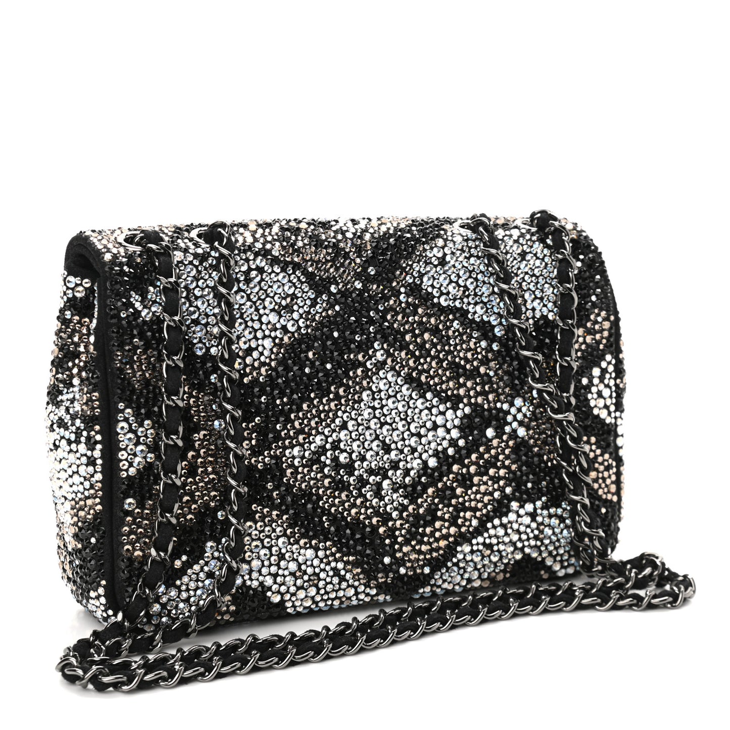 Suede Crystal Mini Rectangular Flap Grey Black Multicolor