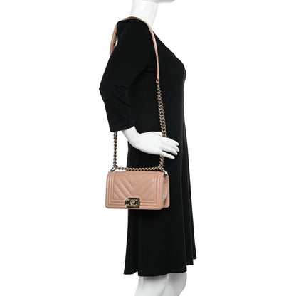 Chanel Caviar Chevron Quilted Small Boy Flap Dark Beige 2 of 10