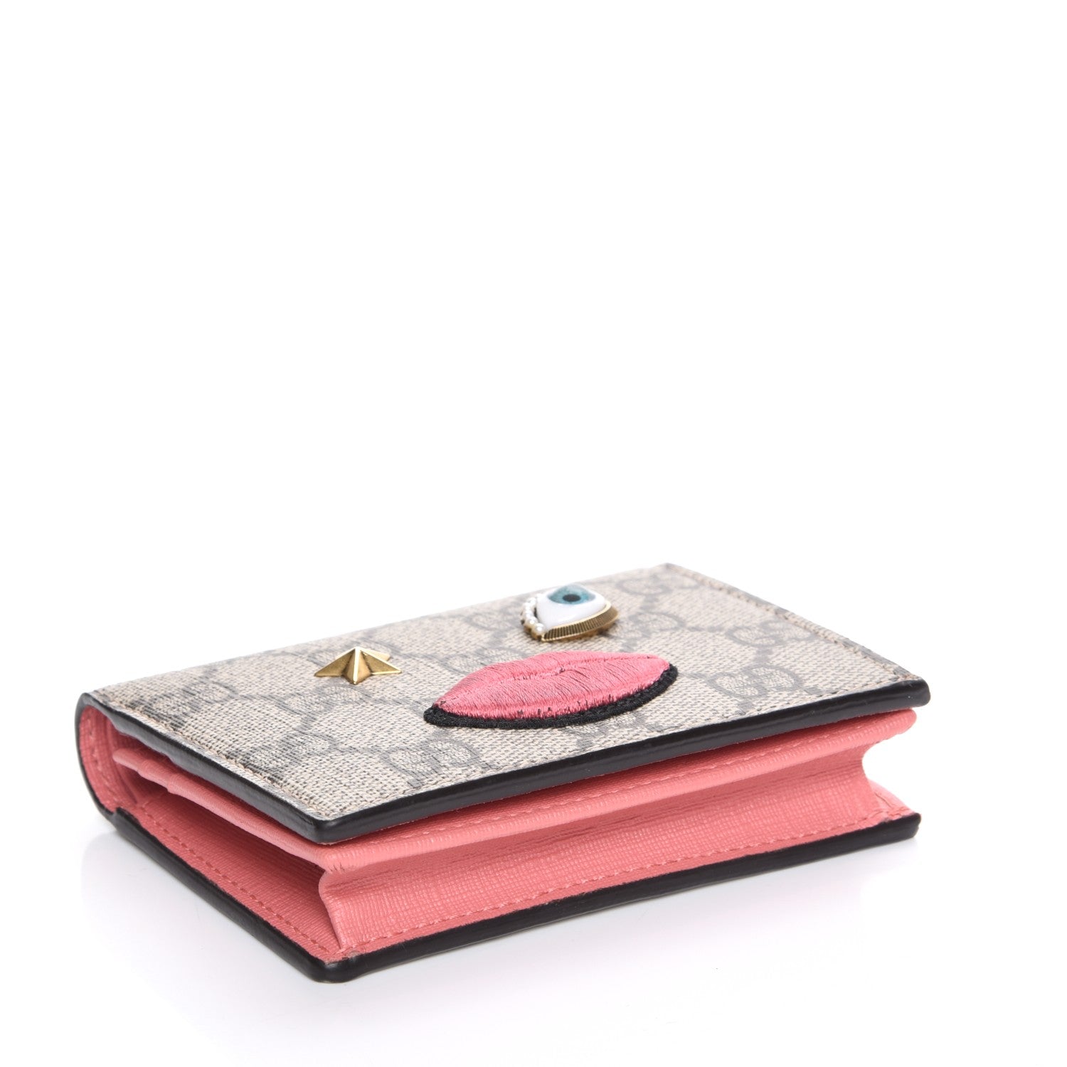Gucci GG Supreme Monogram Face Embroidered Card Case Wallet Pink 4 of 10