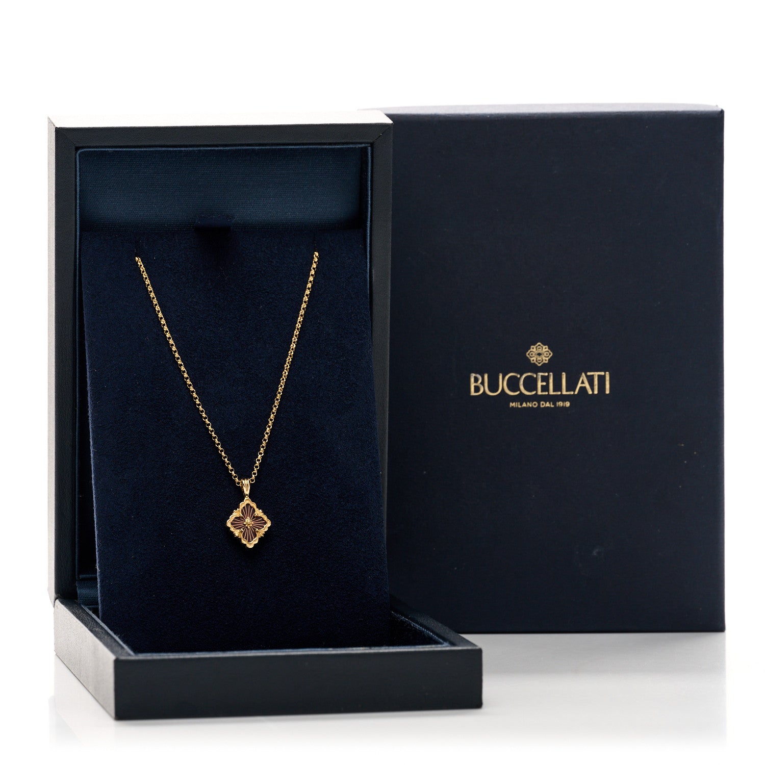 Buccellati 18K Yellow Gold Enamel Small Opera Tulle Pendant Necklace Red 5 of 5