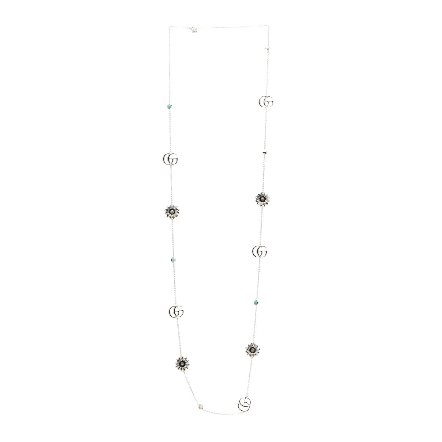 Sterling Silver Mother of Pearl Topaz GG Marmont Flower Station Necklace