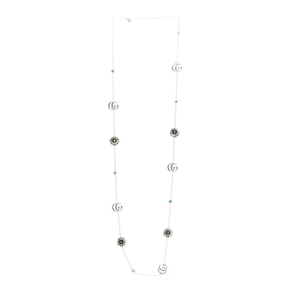 Gucci Sterling Silver Mother of Pearl Topaz GG Marmont Flower Station Necklace 3 of 5