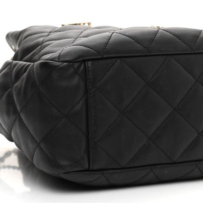 Chanel Lambskin Quilted Chain Drawstring Bag Black 8 of 9